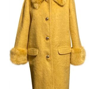 Kate Spade Yellow Teddy Jacket with Fur Trim sz 4